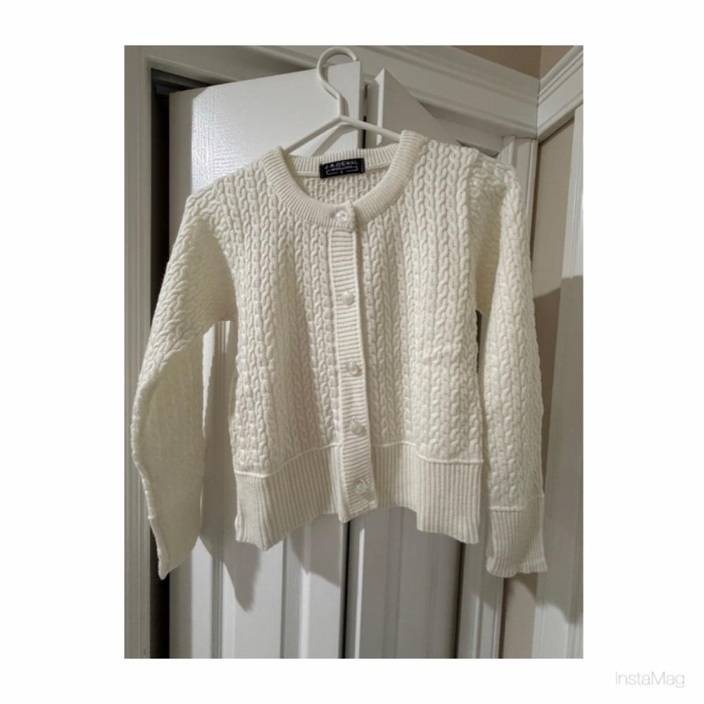 NEW Cable Knit Wool Cardigan White Cream Button Front Women’s Small